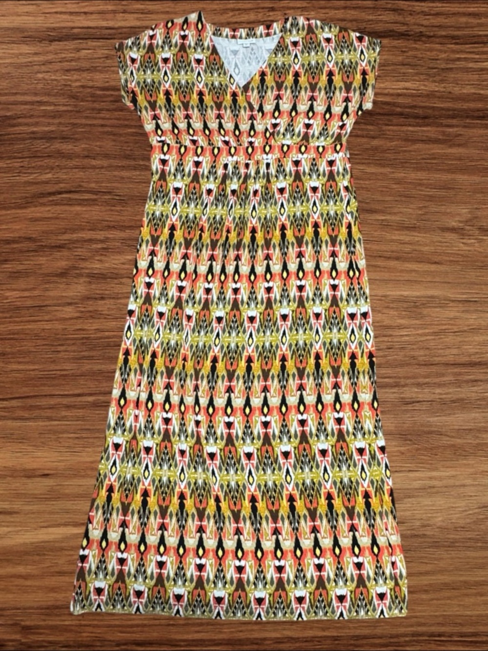 J Jill Papaya Ikat Maxi Summer Short Sleeve Dress Size Medium Tall